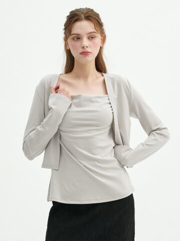 칼라 플레어 슬리브리스-가디건 셋업