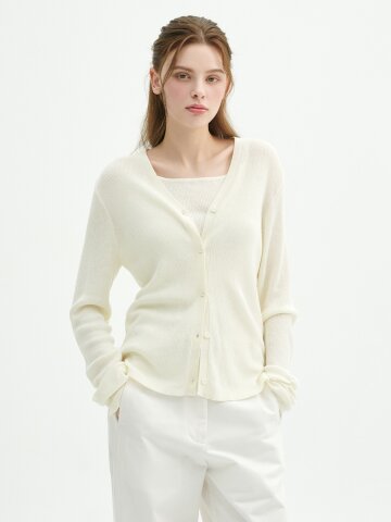 핀 브이넥 가디건-슬리브리스 세트