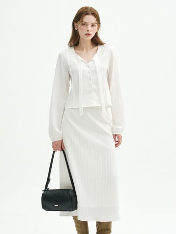 일리션 스트라이프 타이 블라우스 스커트 셋업