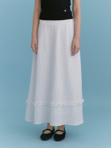 인라 도트 프릴 플레어 스커트