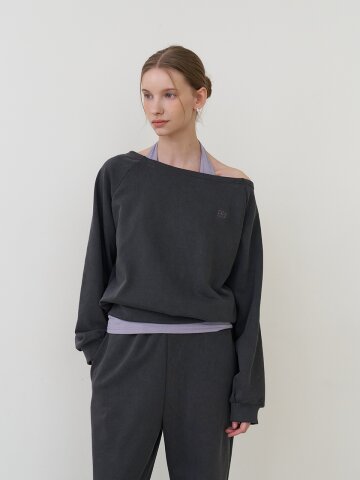 [SET] 오프숄더 스웻셔츠 + 세미 와이드 팬츠 챠콜