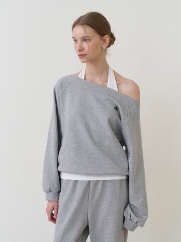 [SET] 오프숄더 스웻셔츠 + 세미 와이드 팬츠 그레이