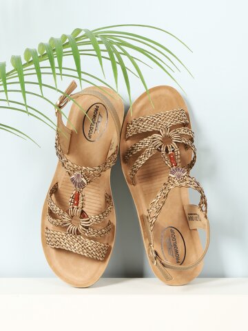 PWX Shellbvre 여성 키높이 웨지샌들 브라운