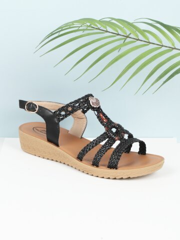 PWX Shellbvre 여성 키높이 웨지샌들 블랙