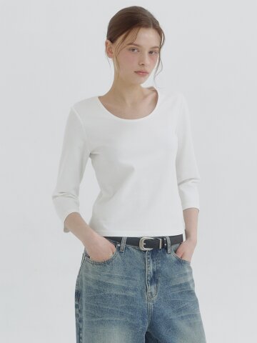 미바 유-넥 쿼터 슬리브 티