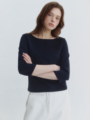 미바 보트넥 쿼터 슬리브 티 