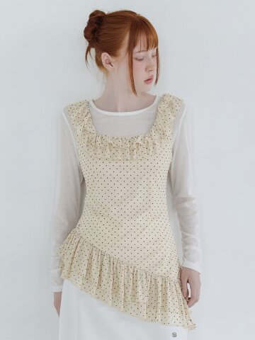 솔라 도트 프릴 슬리브리스-티셔츠 셋업