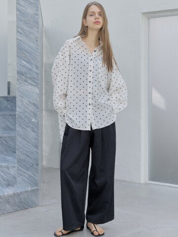 Dot Linen Overfit Shirt - IVORY