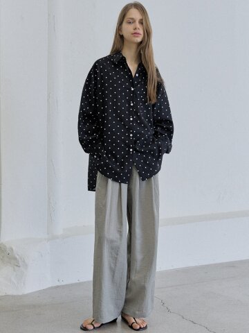 Dot Linen Overfit Shirt - BLACK