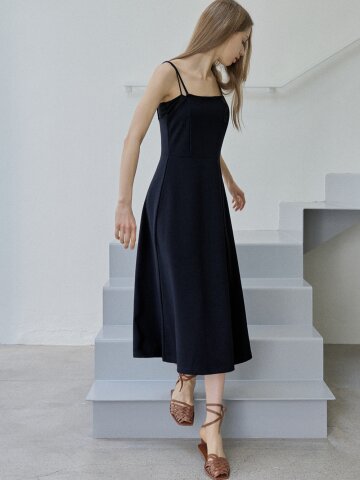 Navy Sleeveless A-line Long Dress - NAVY