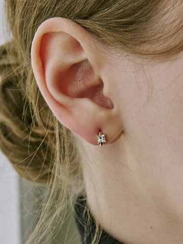 14k 프레임 큐빅 원터치 링 귀걸이