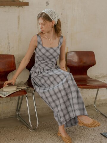 PM_Plaid square neck dress_LAVENDER