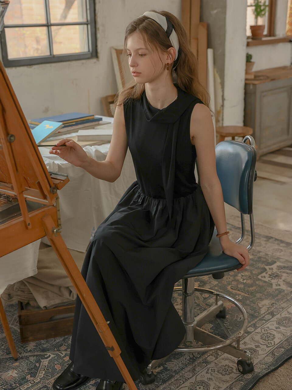 PM_Sleeveless ribbon tie dress_2color