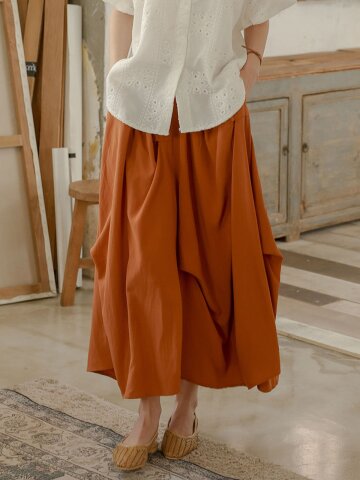 PM_Flowy draped midi skirt_2color