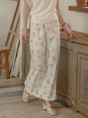 PM_Floral print flowy midi skirt_IVORY