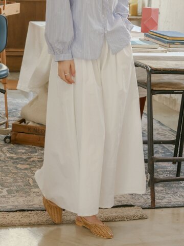 PM_White elastic waist long skirt