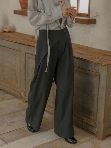 PM_Wrap detail wide leg pants_CHARCOAL