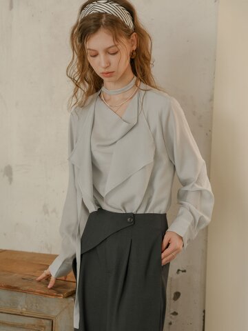 PM_Soft waterfall drape shirt_BLUE GRAY