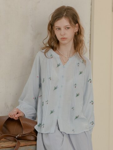 PM_Floral embroidered long sleeve shirt_BLUE