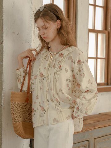 PM_Floral ribbon tie pintuck shirt_IVORY