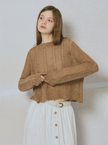 크로셰 라운드넥 풀오버 니트 