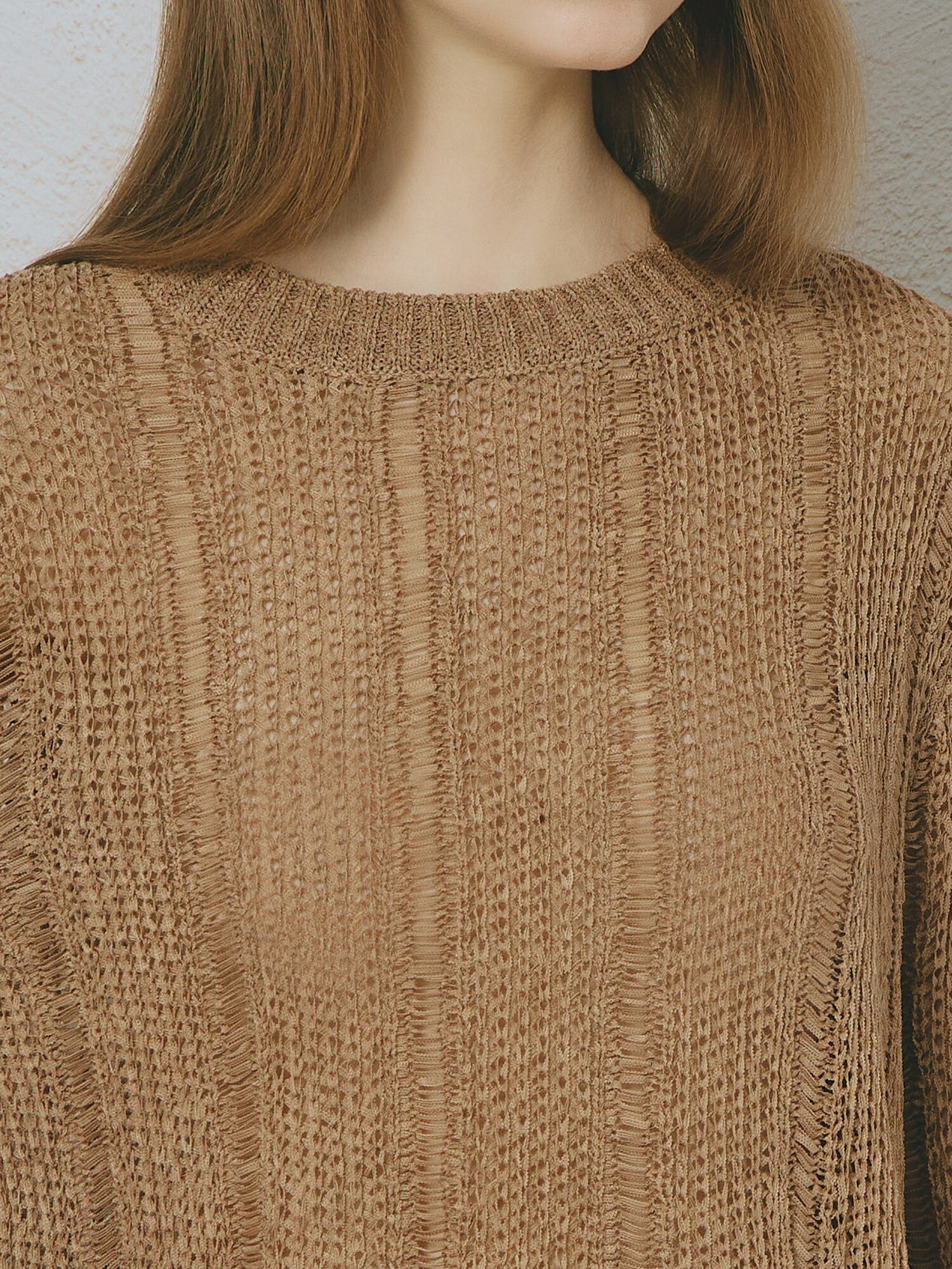 크로셰 라운드넥 풀오버 니트 (BROWN)