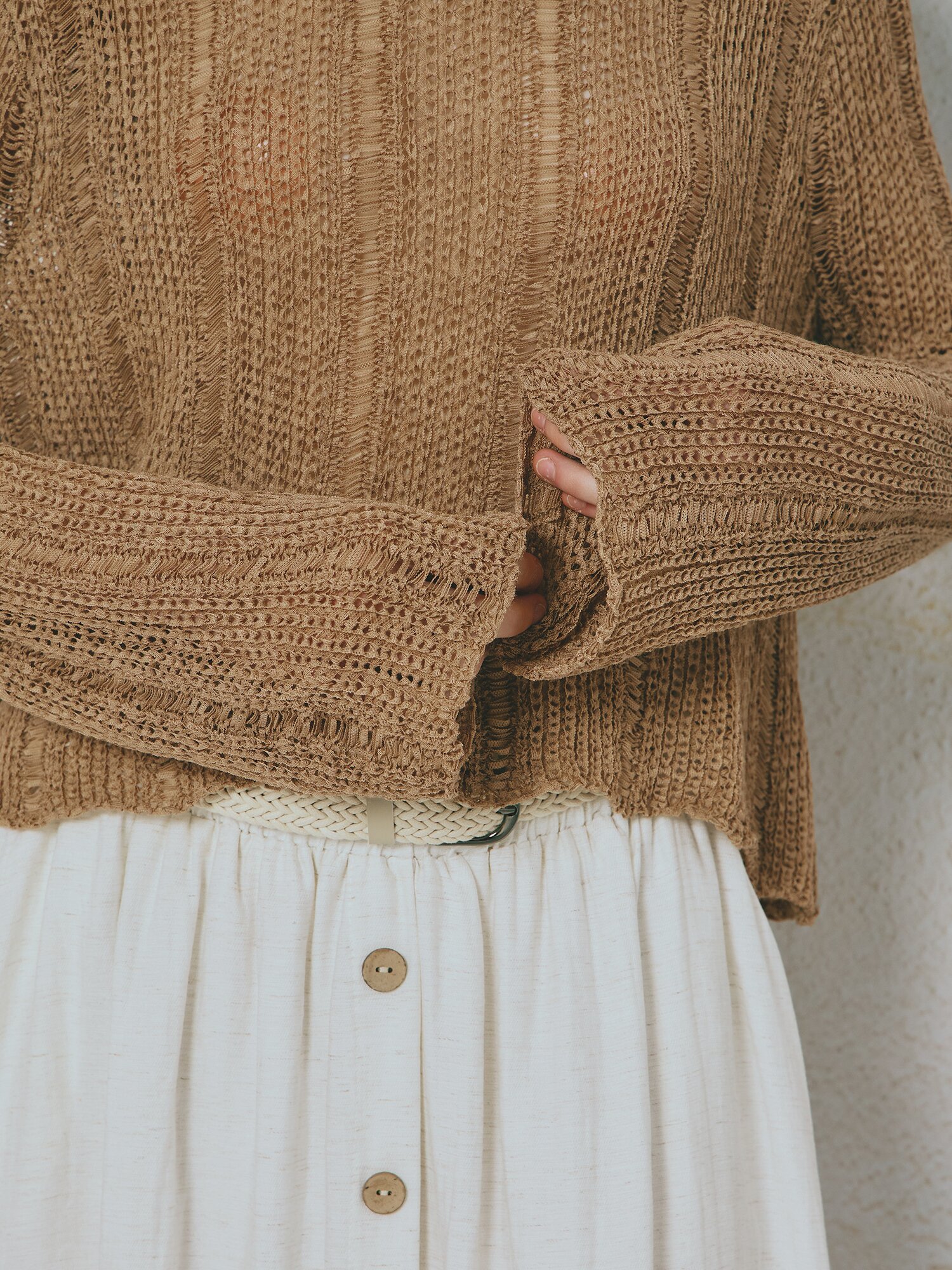 크로셰 라운드넥 풀오버 니트 (BROWN)