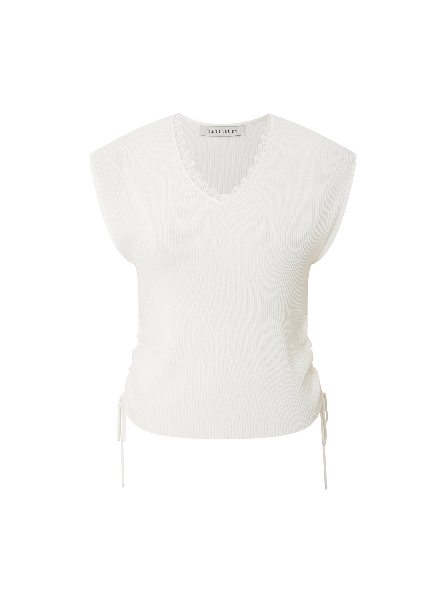 레이스넥 골지 슬리브리스 니트 (WHITE)