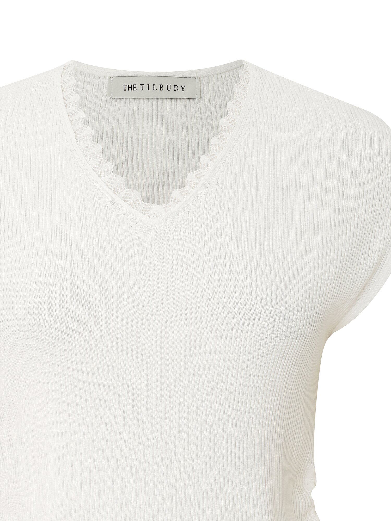 레이스넥 골지 슬리브리스 니트 (WHITE)