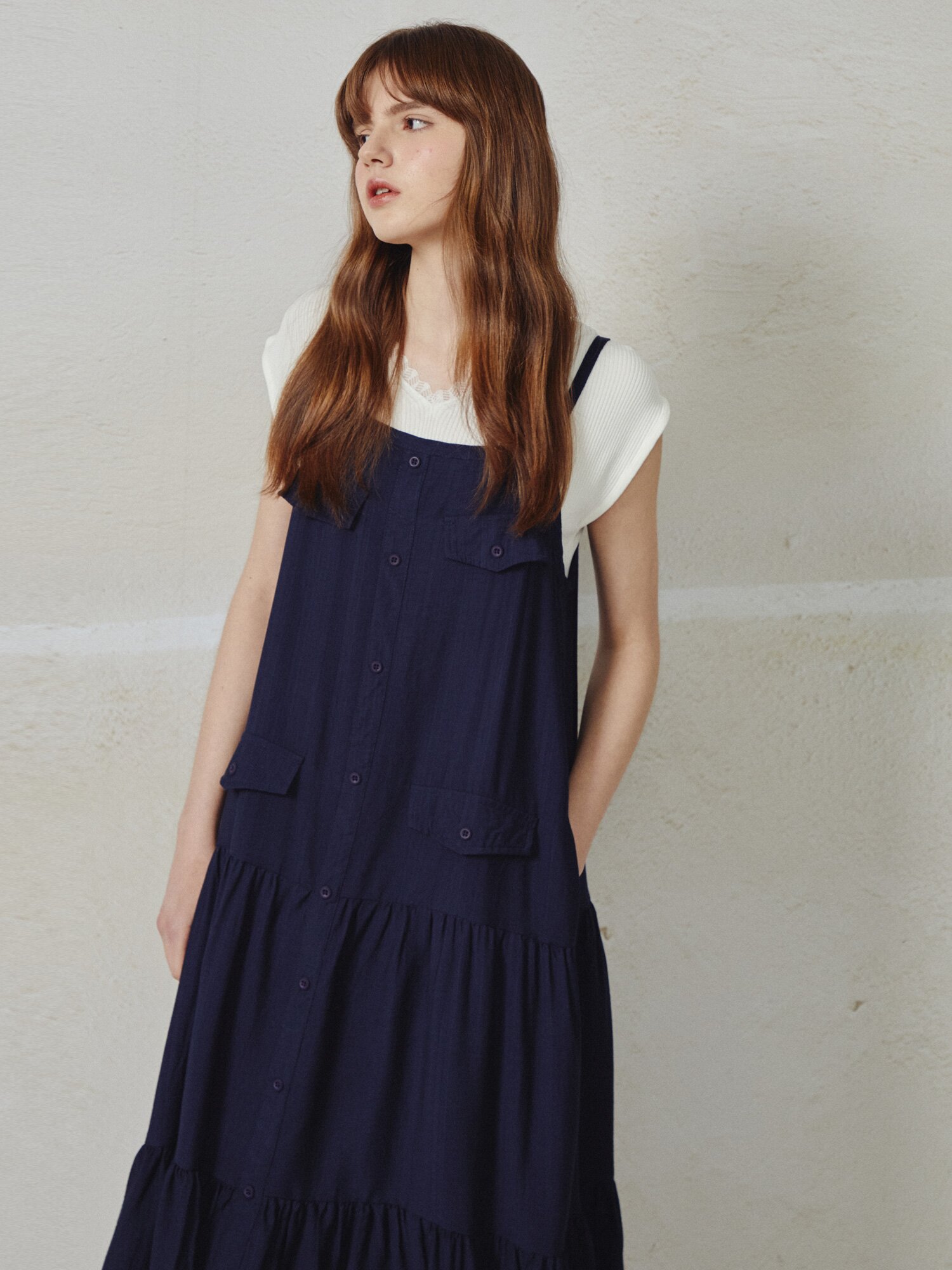 레이스넥 골지 슬리브리스 니트 (WHITE)