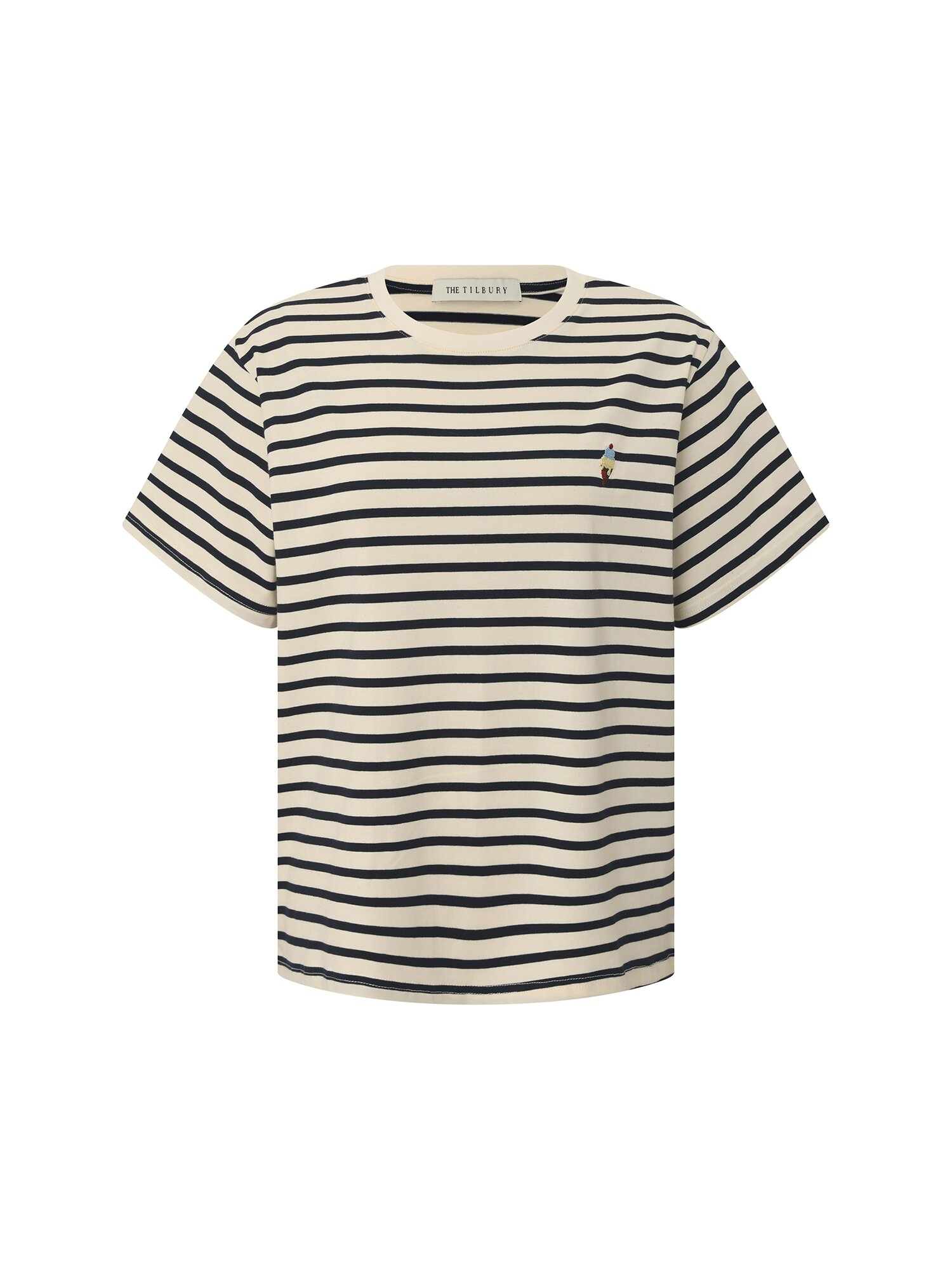 자수 포인트 스트라이프 티셔츠 (STRIPE IVORY)