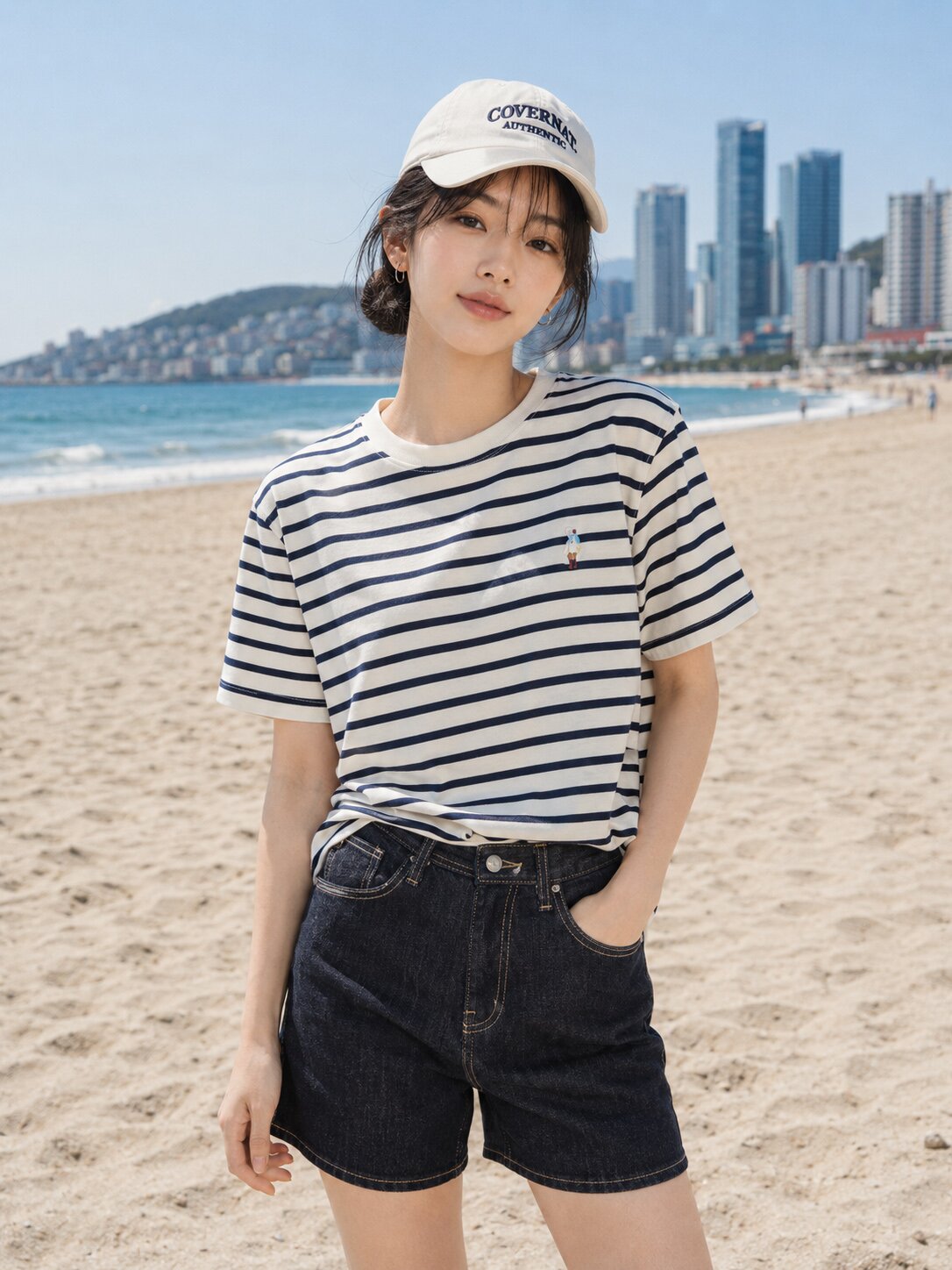 자수 포인트 스트라이프 티셔츠 (STRIPE IVORY)