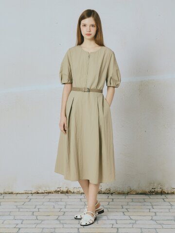 벨티드 퍼프 플레어 원피스 