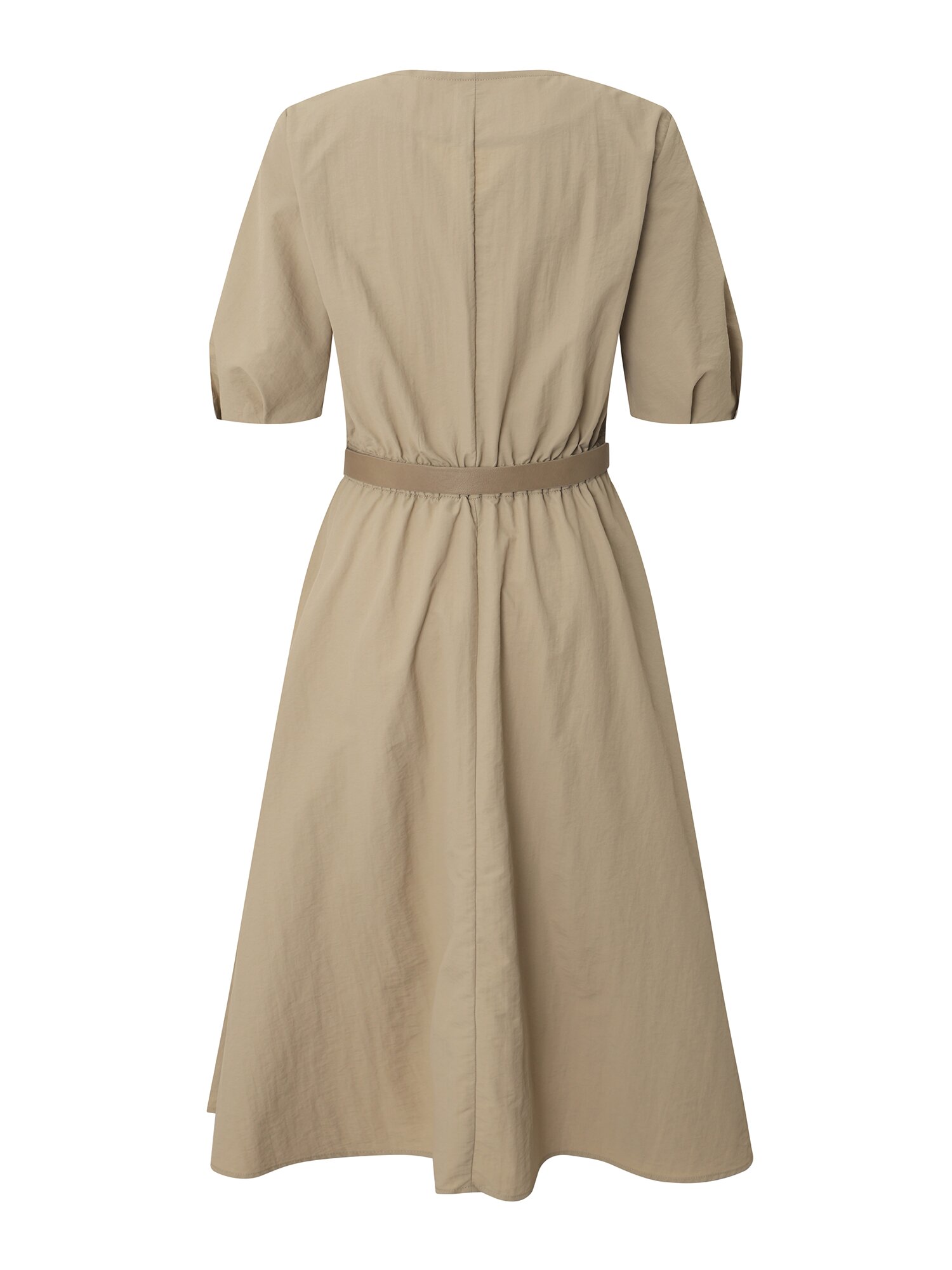 벨티드 퍼프 플레어 원피스 (BEIGE)