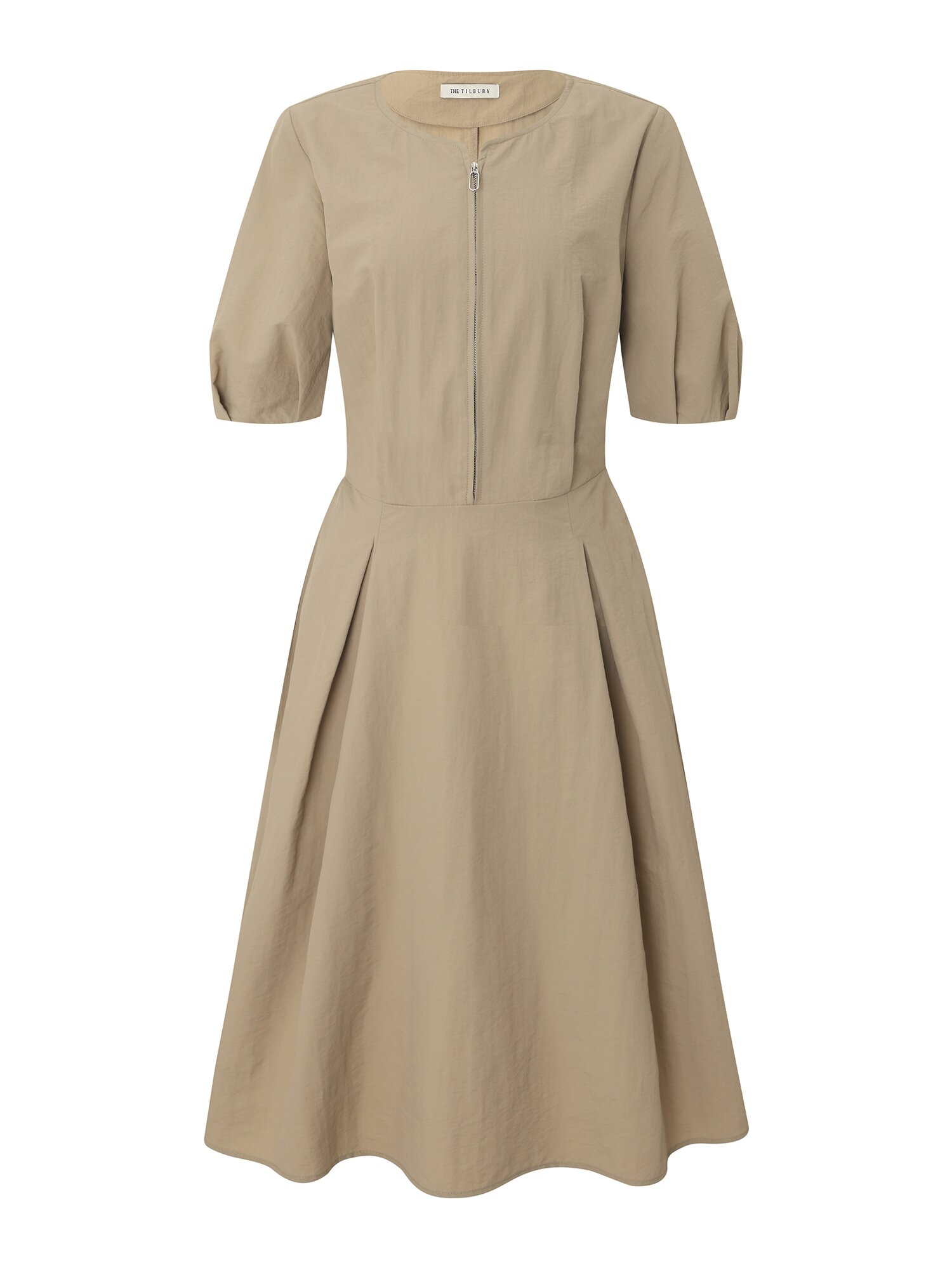 벨티드 퍼프 플레어 원피스 (BEIGE)