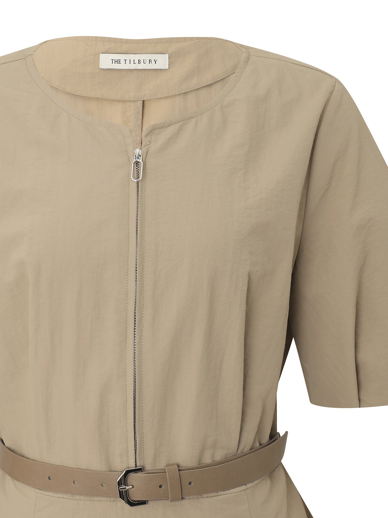 벨티드 퍼프 플레어 원피스 (BEIGE)