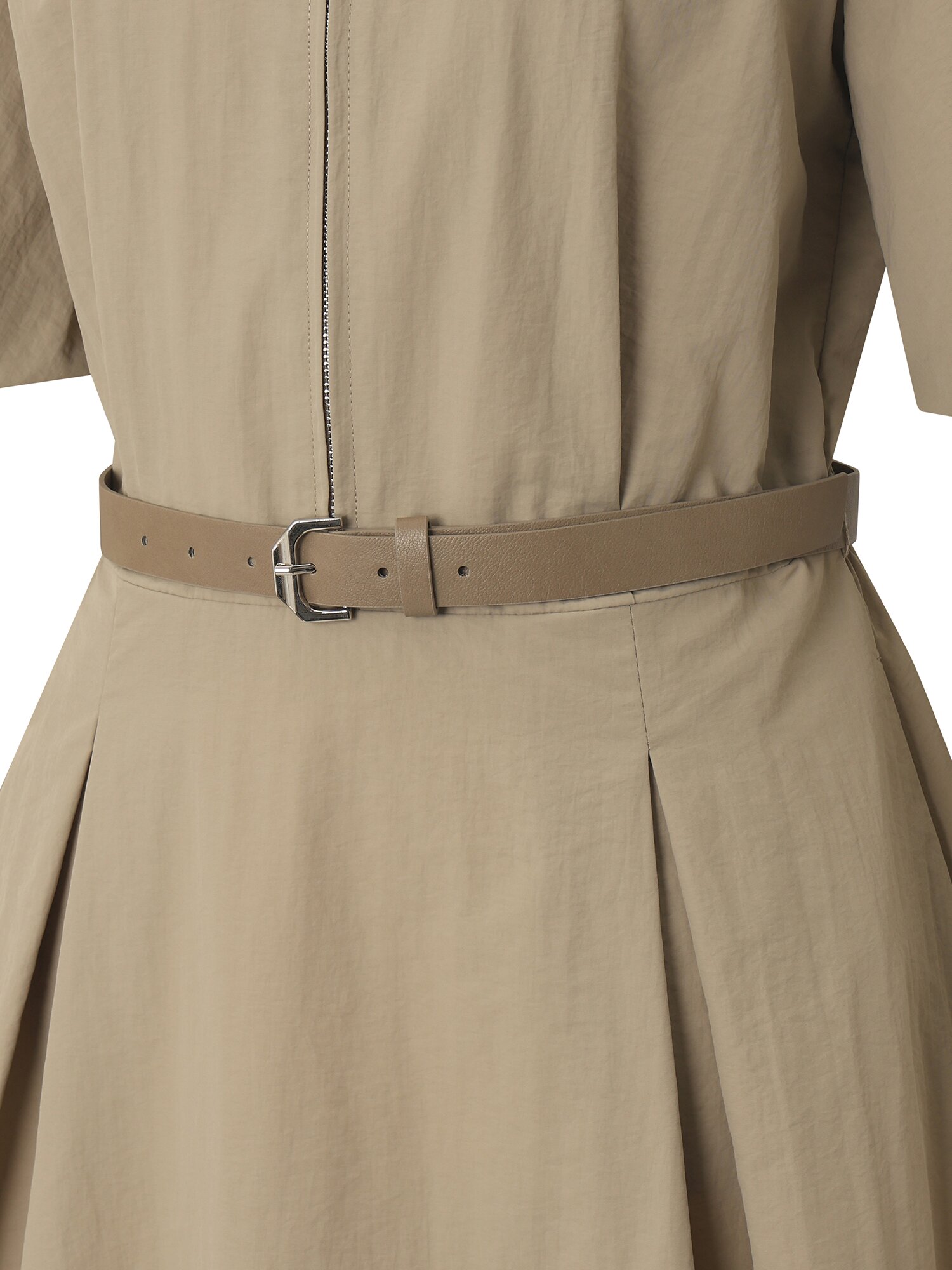 벨티드 퍼프 플레어 원피스 (BEIGE)