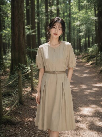 벨티드 퍼프 플레어 원피스 
