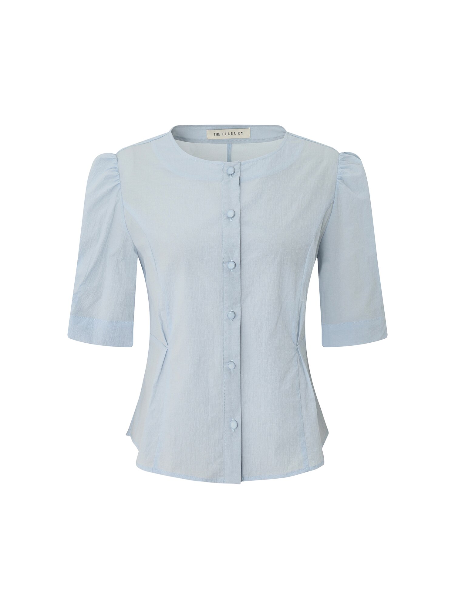 라운드넥 퍼프 블라우스 (SKY BLUE)