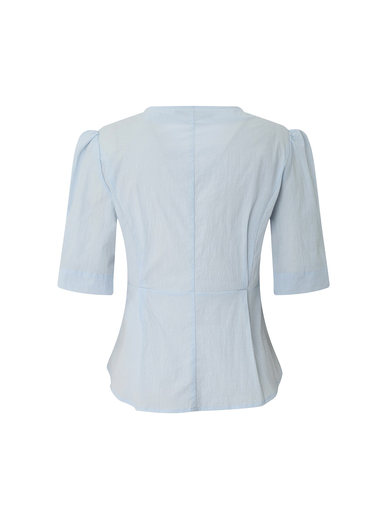 라운드넥 퍼프 블라우스 (SKY BLUE)