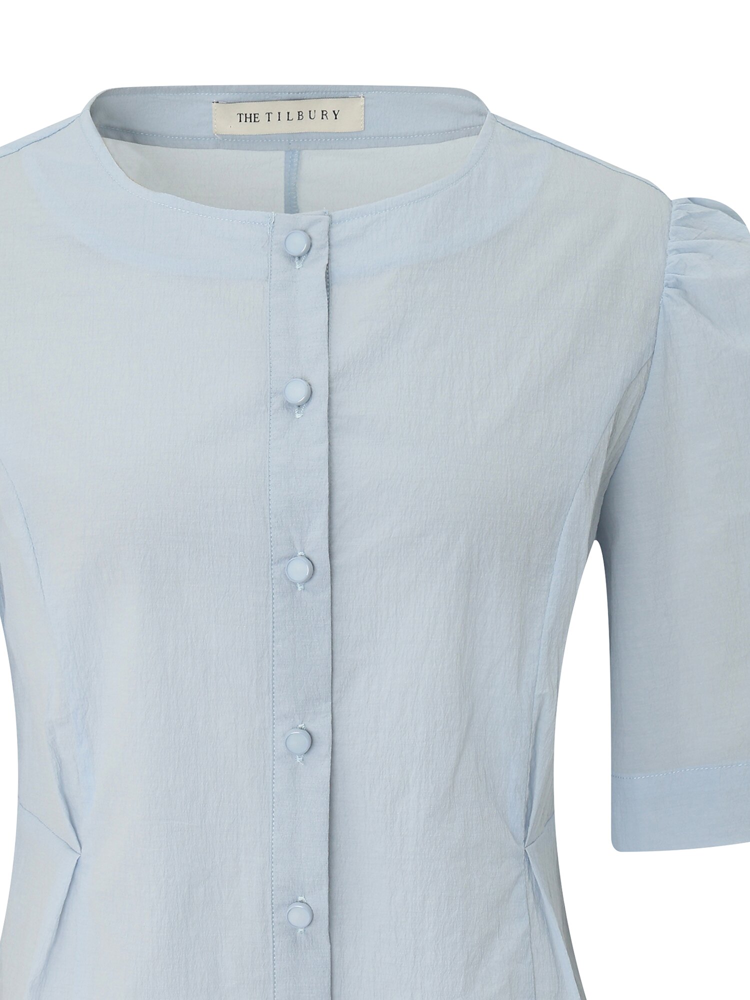 라운드넥 퍼프 블라우스 (SKY BLUE)