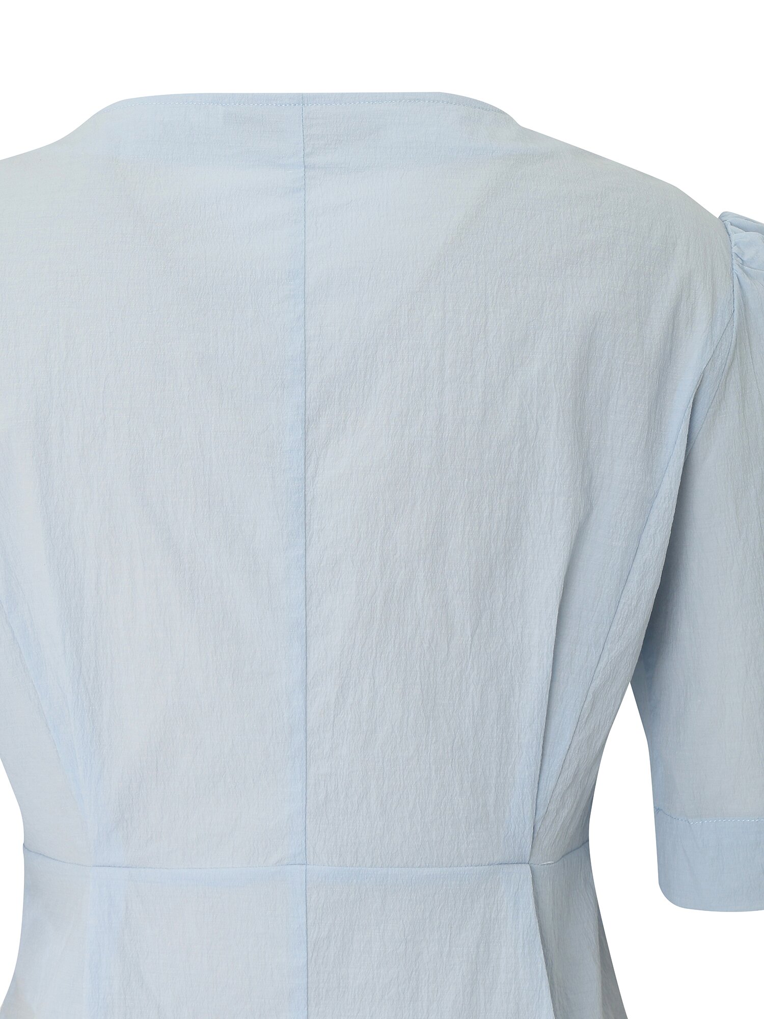 라운드넥 퍼프 블라우스 (SKY BLUE)