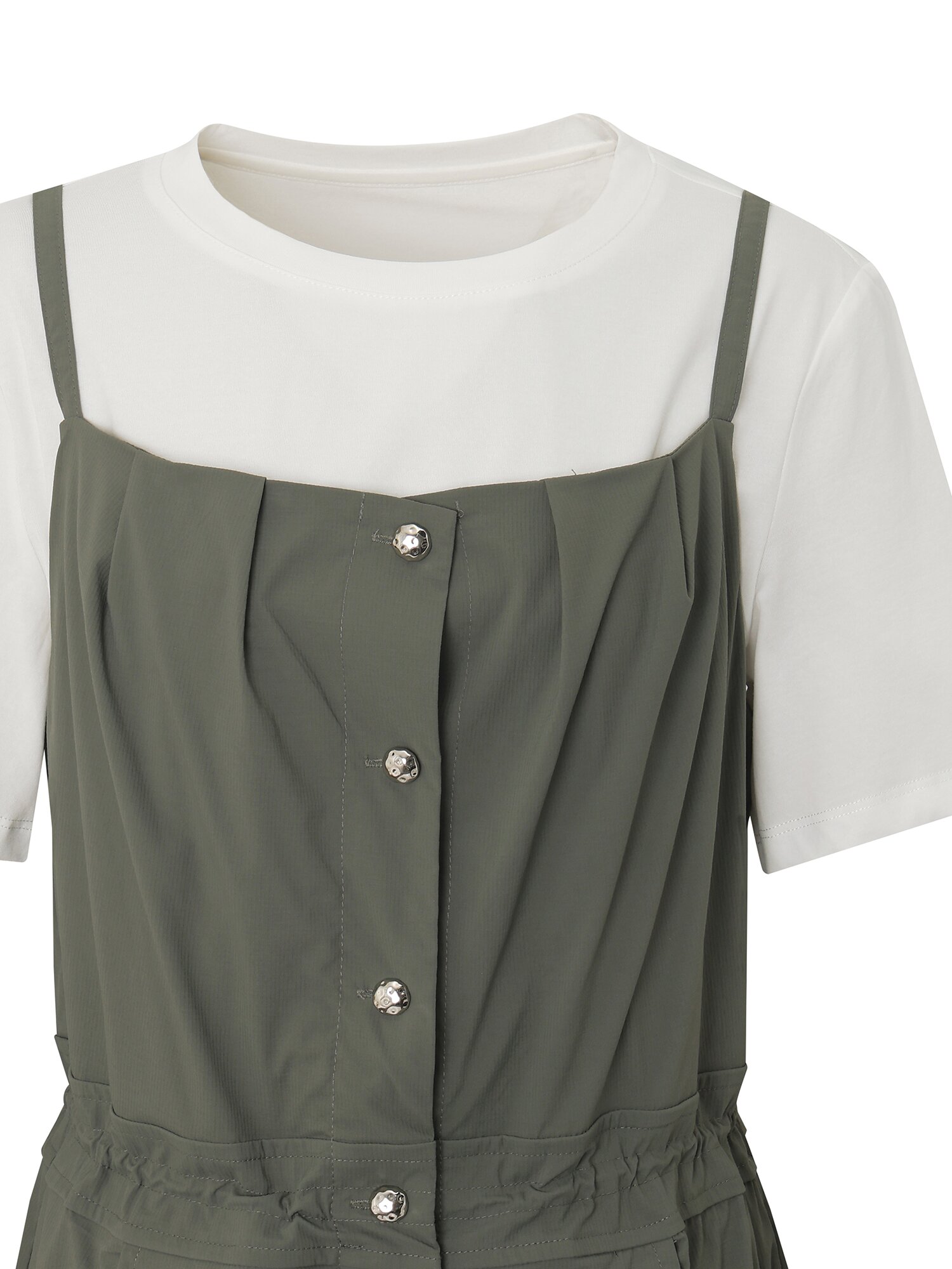 블라우스 레이어드 뷔스티에 원피스 (KHAKI)