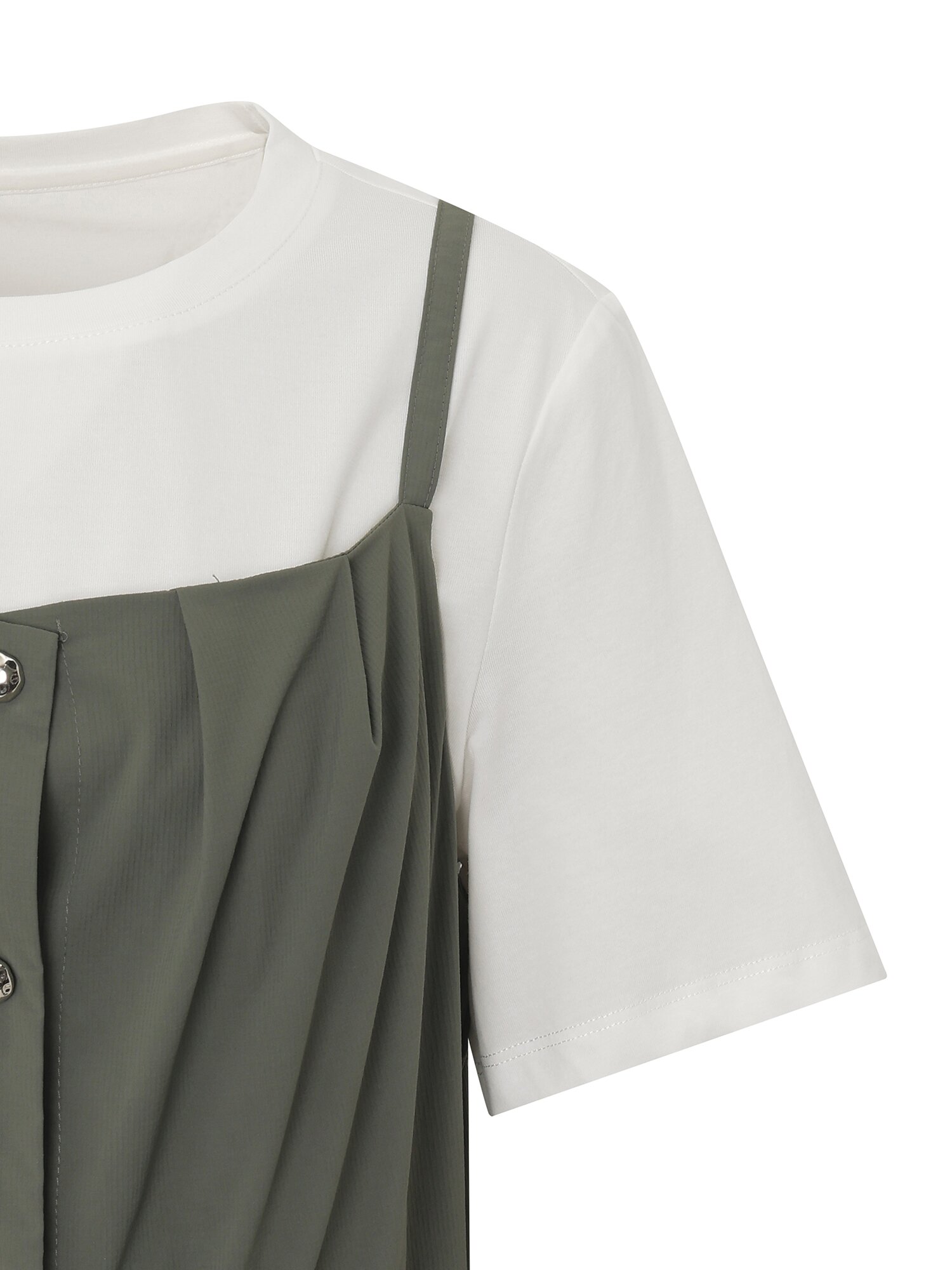 블라우스 레이어드 뷔스티에 원피스 (KHAKI)