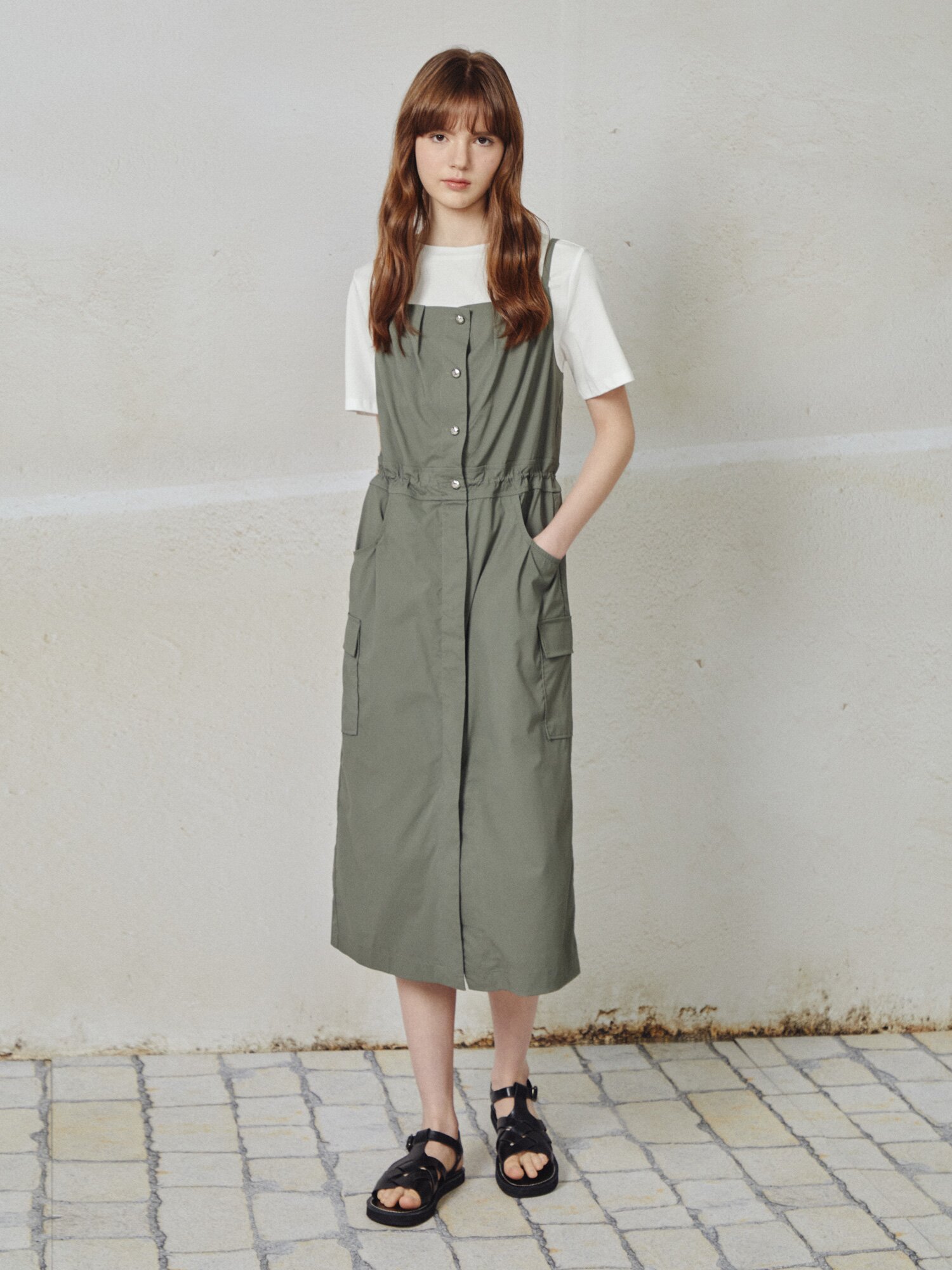 블라우스 레이어드 뷔스티에 원피스 (KHAKI)