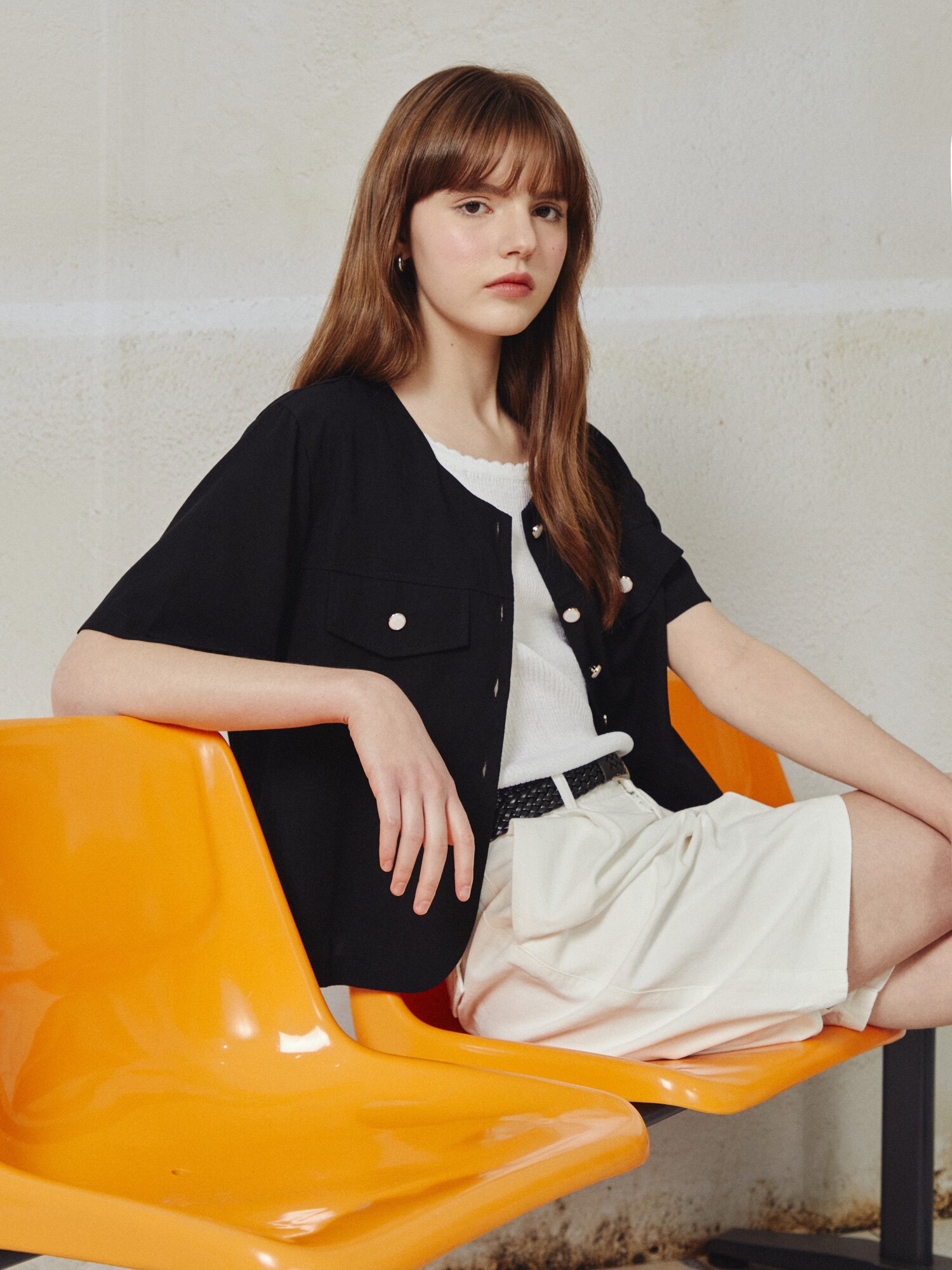 라운드넥 하프 슬리브 재킷 (BLACK)
