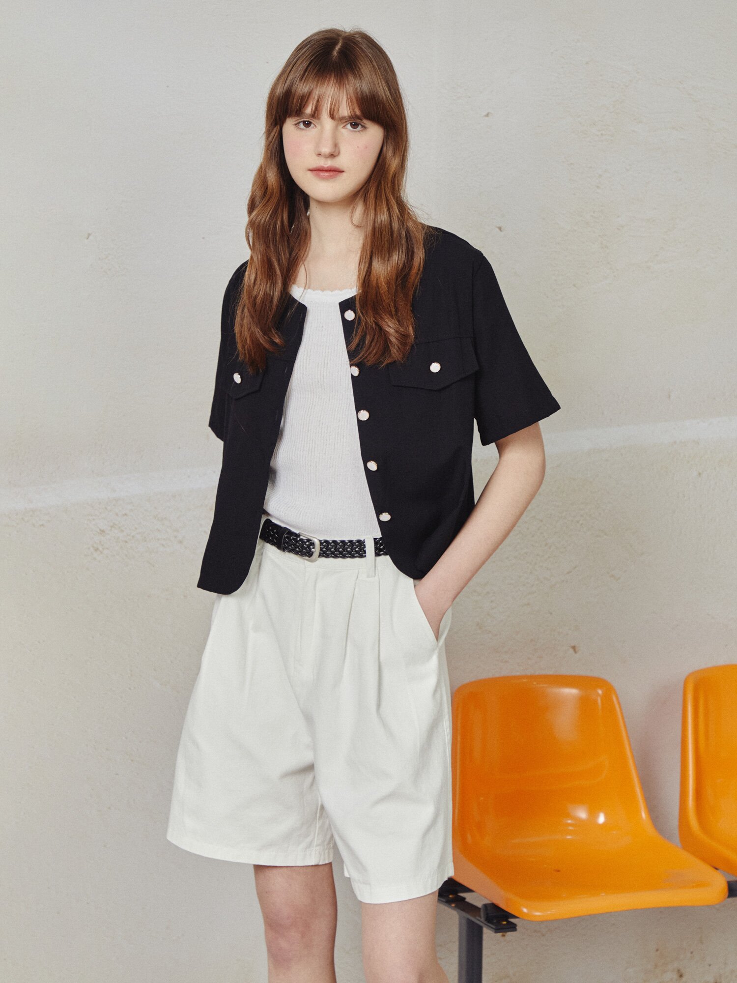 라운드넥 하프 슬리브 재킷 (BLACK)