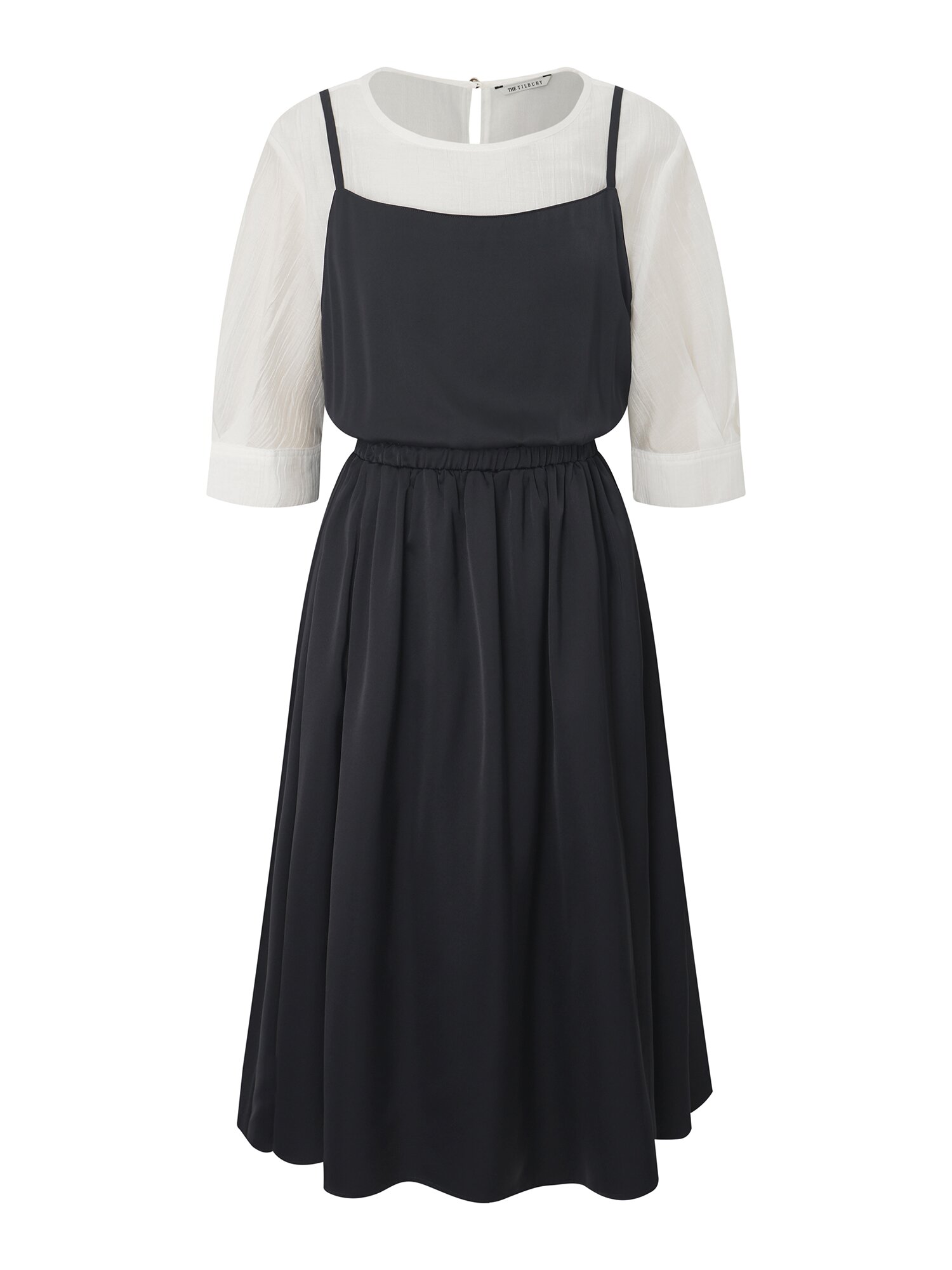 블라우스 레이어드 뷔스티에 원피스 (DARK NAVY)