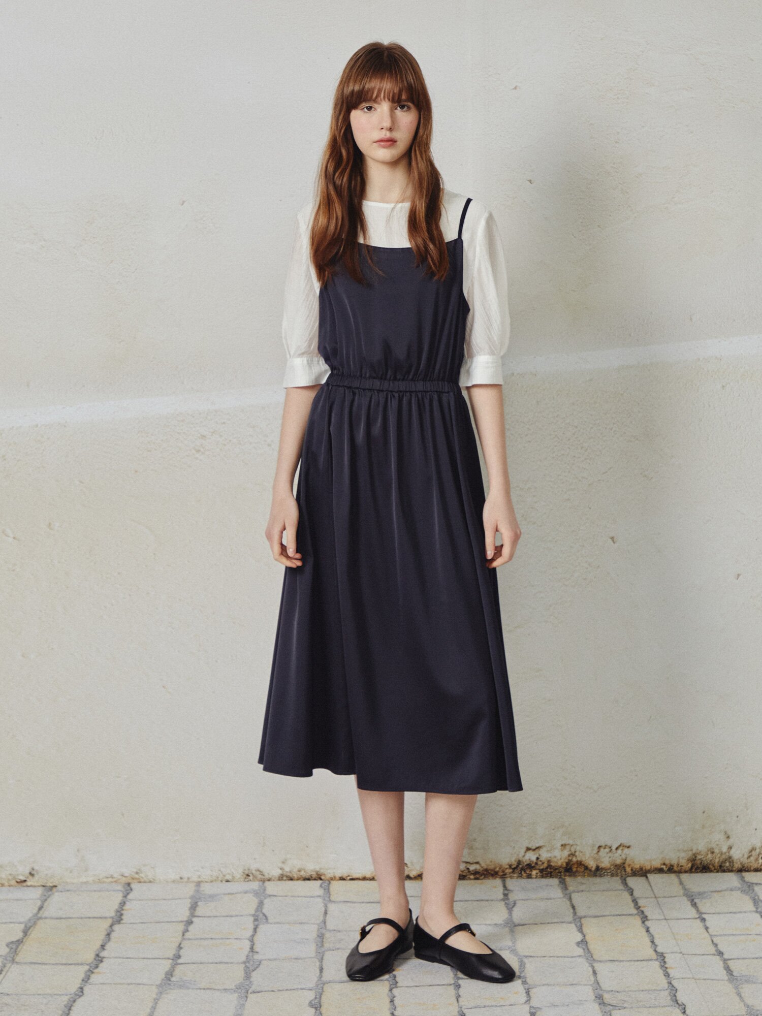 블라우스 레이어드 뷔스티에 원피스 (DARK NAVY)