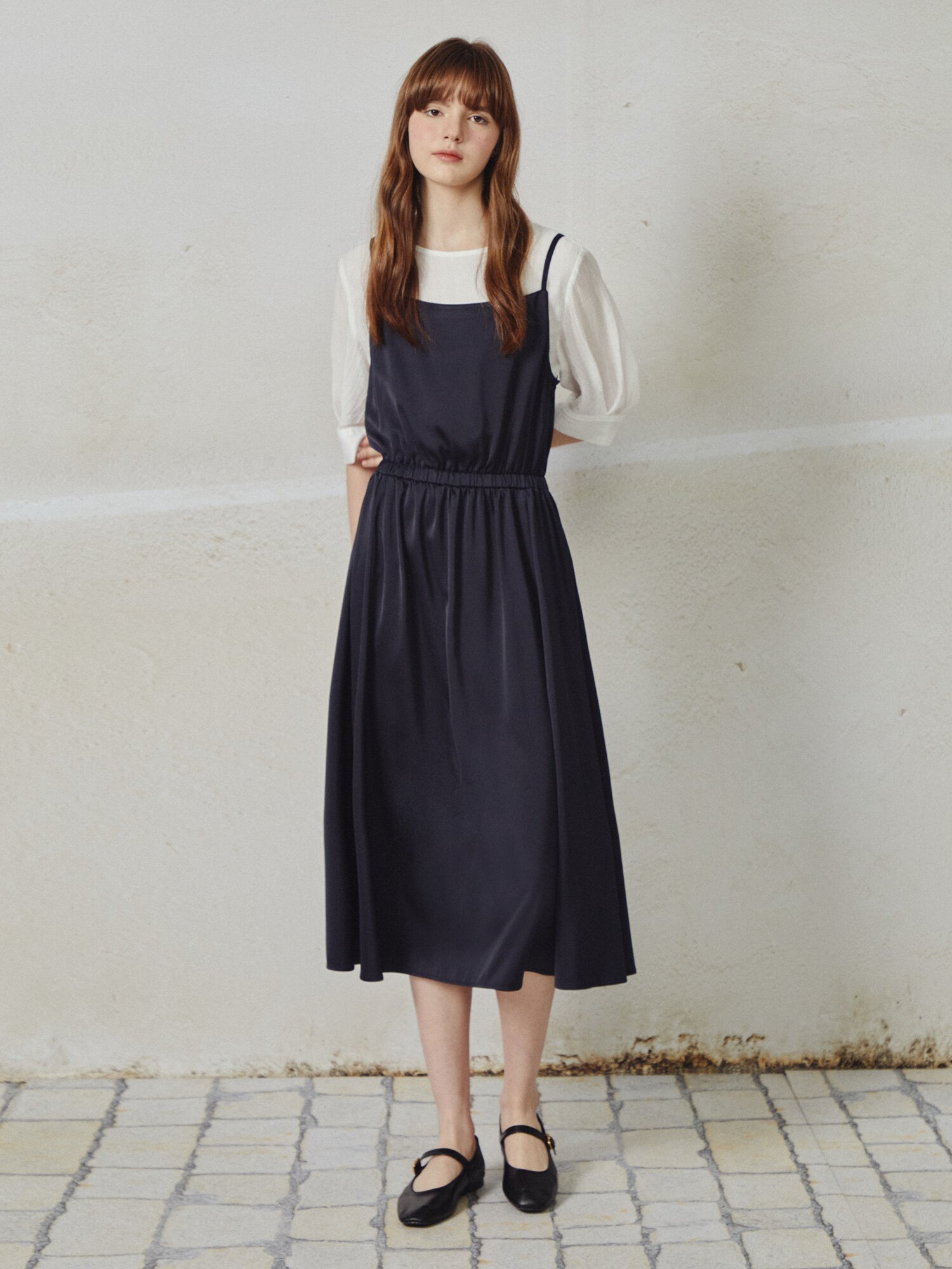 블라우스 레이어드 뷔스티에 원피스 (DARK NAVY)